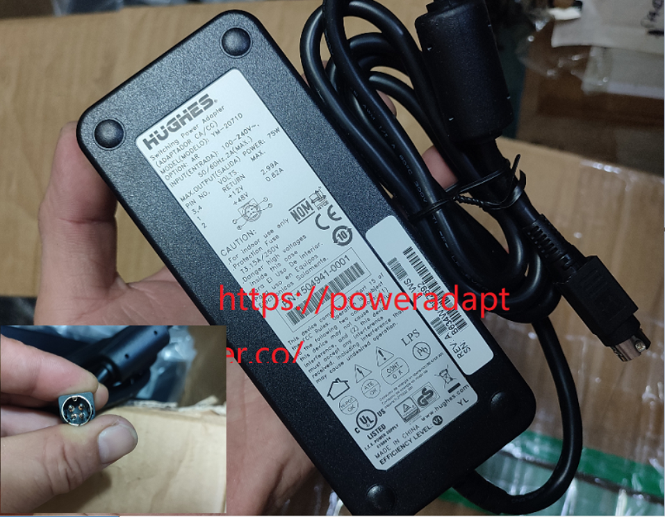 New Hughes YM-2071D 12V 2.99 A 48V 0.82A 75W 4pin Switching Power Adapter - Click Image to Close